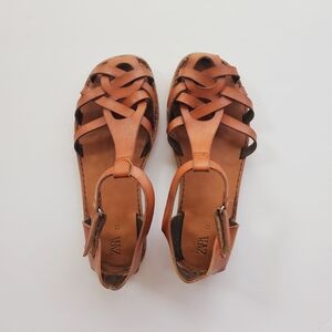 Zara Girls Tan Leather Fisherman Summer Sandals